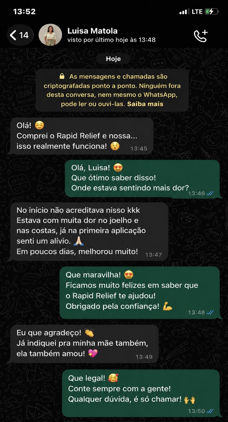 Depoimento de cliente sobre o RAPID RELIEF