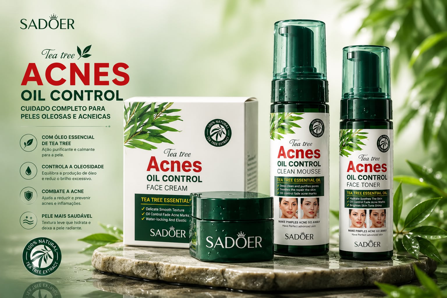 Linha Acnes Oil Control com face cream, clean mousse e face toner